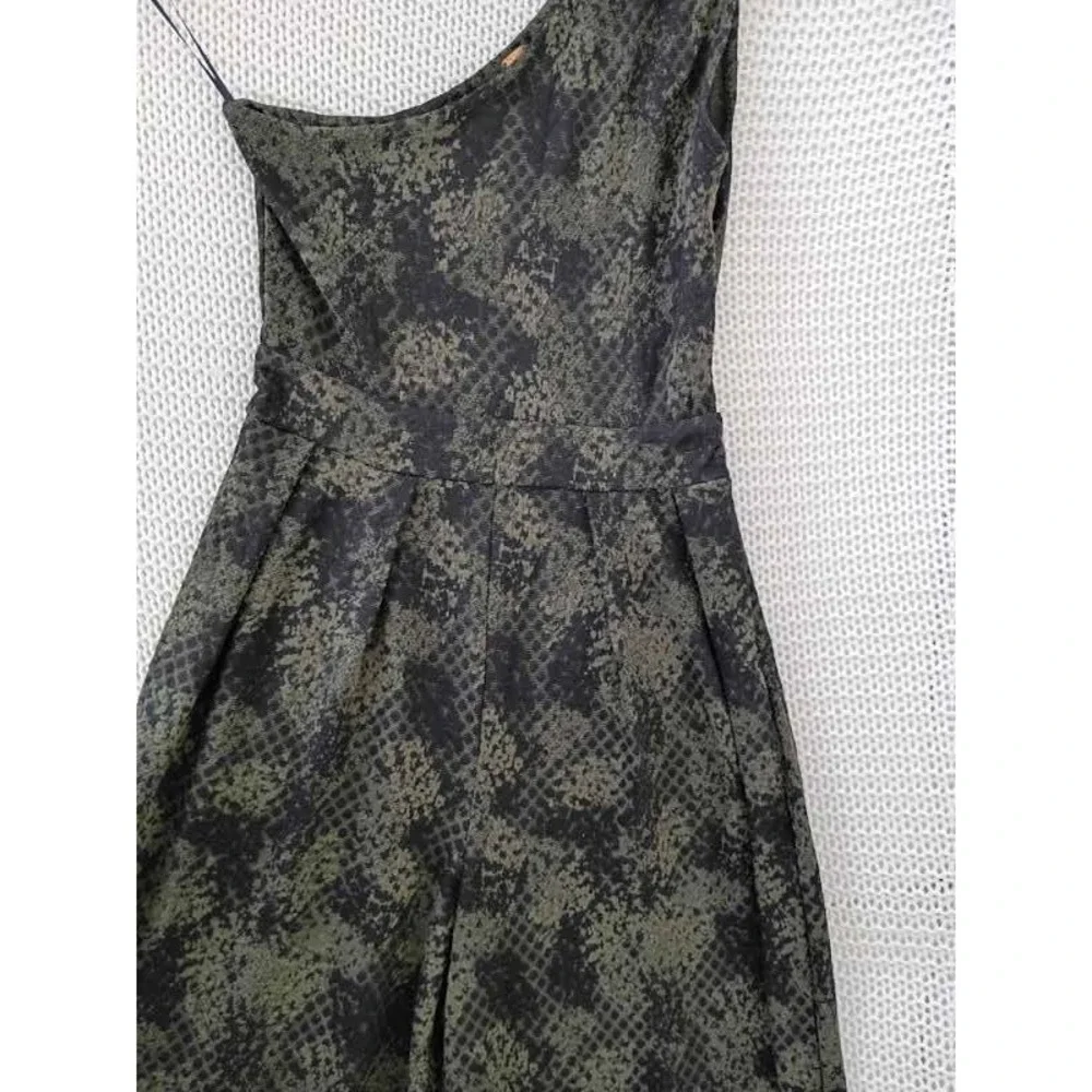 Free People Maya One Shoulder WideLeg Jumpsuit Olive Snakeskin Print S NWOT $148